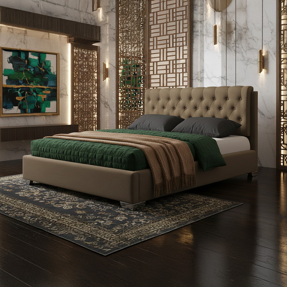 AMELIA TUFTED BROWN BED - KING SIZE